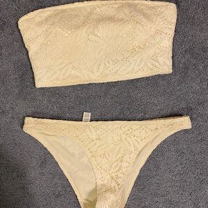 White Lace Strapless Swimsuit (aerie)
